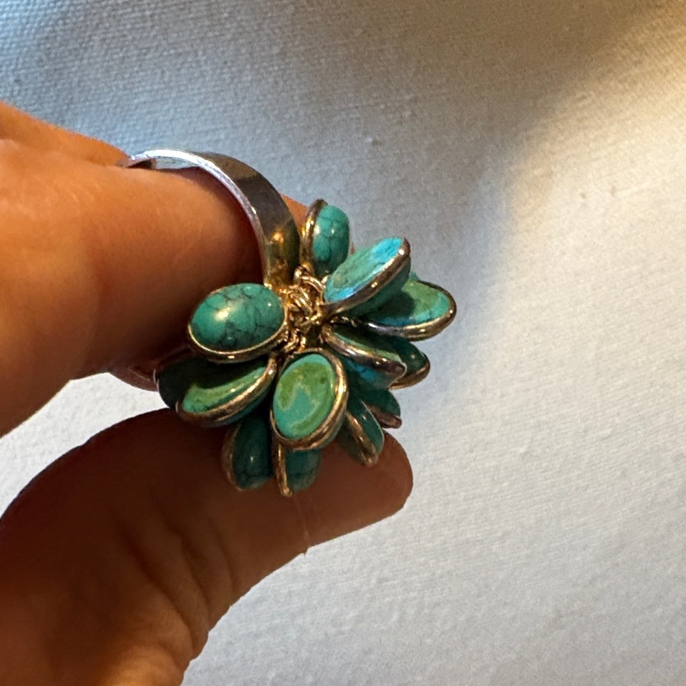 Turquoise Cluster .925 Silver Ring - image 4